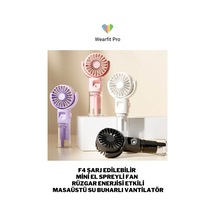 Wearfitpro F4 Şarj Edilebilir Mini El Spreyli Fan Rüzgar Enerjisi Etkili Masaüstü Su Buharlı Vantilatör Pembe