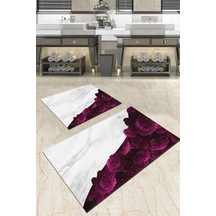 Mürdüm Çiçekli Desen Banyo Halısı Klozet Paspas Seti Bs013n11