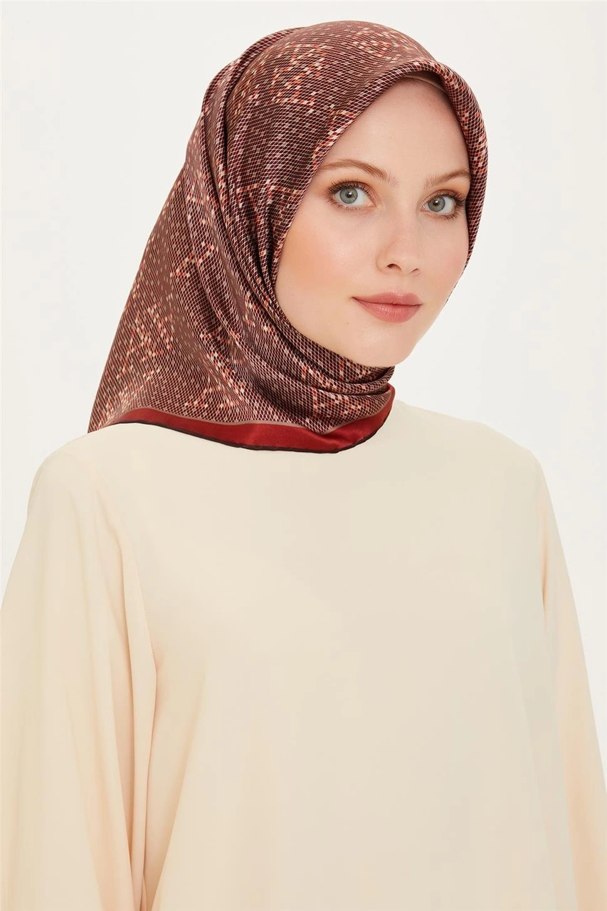 Armine Monogram Desenli Twill Saf İpek Eşarp 9228d 01 Çok Renkli