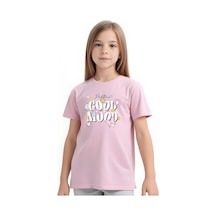 Panios Kids Positive Good Baskılı Kız Çocuk Kısa Kollu T-shirt Açık Pembe