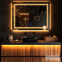 Gleamira Amber Led'li Lazer Kumlamalı Lavabo & Banyo Aynası Dokunmatik Sensörlü 100 X 75 Cm Turuncu