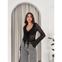Ckm Moda Noir Lace Bağlamalı Dantel Bluz Siyah