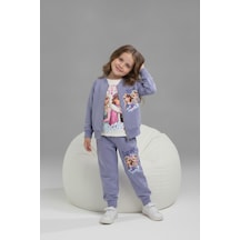 Serenad Kids Frozen Baskılı Kız Hırkalı Üçlü Takım 3-10 Yaş -je261013425 - Lila