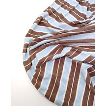 Kahve Rengi Ekru Mavi Enine Çizgili İnce Esnek Yumuşak Süprem Penye Kumaş Tişörtlük & Elbiselik 140x200cm-12623 Kahve,ekru,mavi