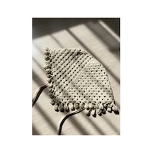 Krem Renk Pıtırcıklı Örgü Bandana Krem Krem