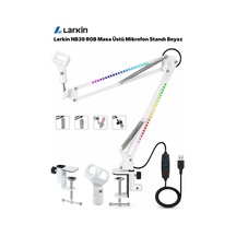Larkin Nb39 Rgb Demir Masa Üstü Yayıncı Mikrofon Standı Boom Arm Beyaz