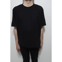 Santa Dmctekstil Erkek Tshirt-1323 Düz Spor Kesim Rahat Kalıp Bisiklet Yaka Battal T-shirt Siyah