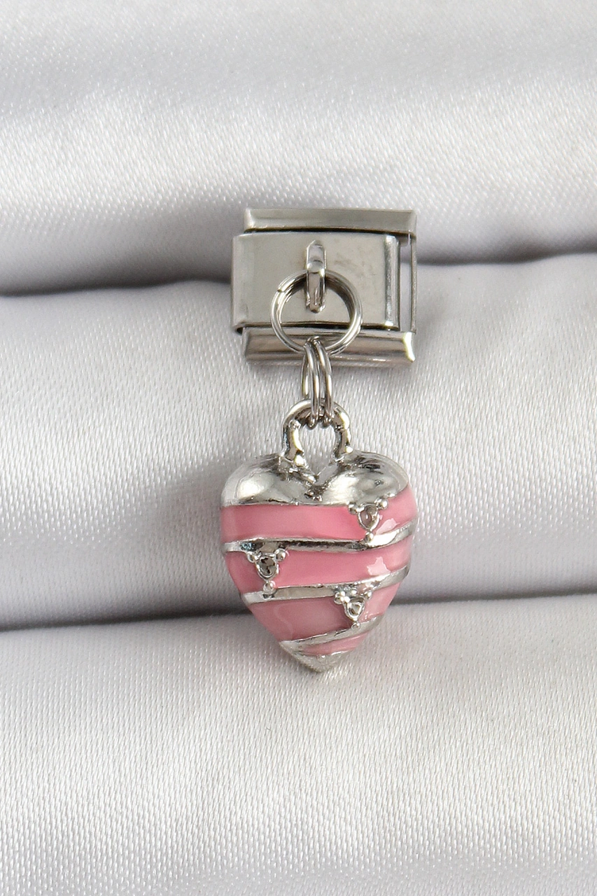 Nova Bazaar 316l Çelik Gümüş Renk Pembe Kalp Model Nomination Charm Gümüş