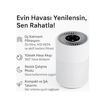 H13 Hepa Filtreli Hava Temizleyici, Aktif Karbon Filtreli, Sessiz Ve Kompakt Tasarım, 360 Hava Dolaşımı Diğer