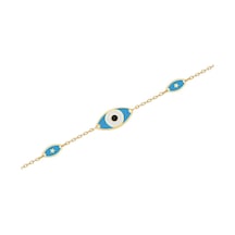 Diamond Line - Gülaylar - Sarı Altın 14 Ayar Nazar Boncuğu Bilekl Standart N11.21806 Sarı Altın