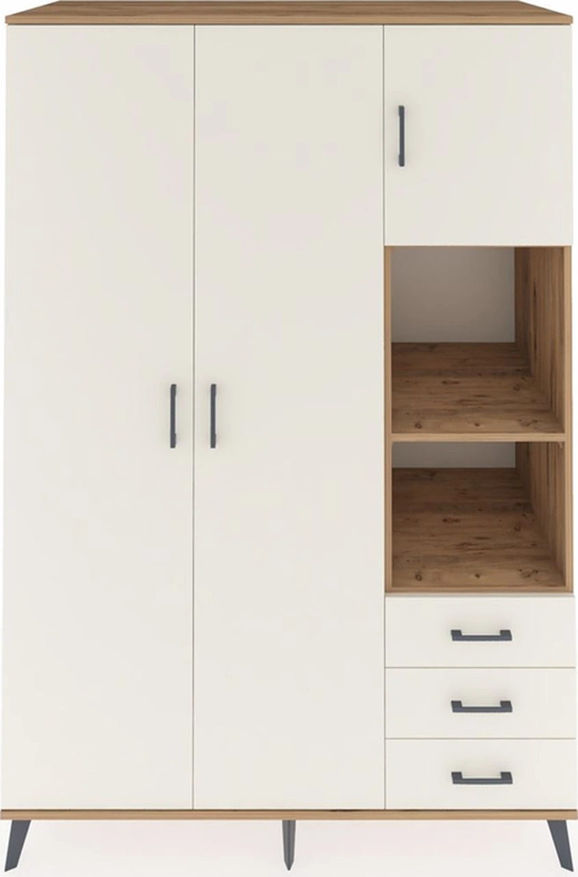 Kronos Dolap 5 Raflı 3 Çekmeceli Tek Askılı 132x59x195 Çam-ay... Çam
