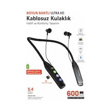 Exenar - Siyah - Boyun Bantlı Ultra Hd Bluetooth Kablosuz Kulaklık Type-c Dijital Ekran Tf Kart 2800 Mah 600 Saat