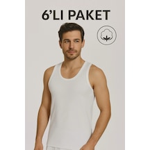 Wınneraın 6'lı Erkek Atlet Beyaz %100 Pamuk Penye - Beyaz - L