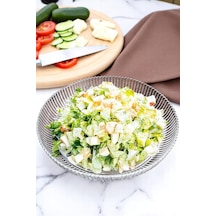 Luna Cam Salata Kasesi 30 Cm 3.5 Litre Kapasiteli Desenli Cam Salata Tabağı Sunum Kasesi Çok Renkli