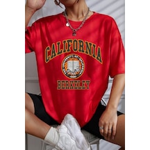 Unisex California Baskılı T-shirt Kırmızı
