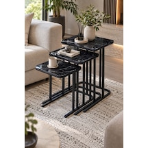 Sulorahome 3'lü Zigon Sehpa Seti Siyah Mermer Desenli Metal Ayaklı
