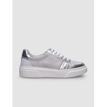 %100 Hakiki Deri Beyaz - Gri Kadın Sneaker Beyaz