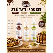 Melwiss Chocolate 3 Lü Tatlı Sos Seti Sütlü Beyaz Antep Fıstıklı 330 Gr X 3 Waffle Krep Pankek Sosu