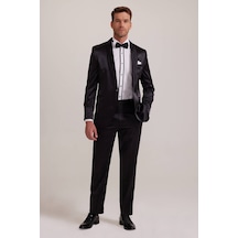 Ysf Erkek Siyah Slim Fit Şal Hakim Yaka Damatlık