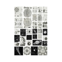 34 Adet Vintage Grunge Astronomi Uzay Gezegen Sticker Seti - Etiket Seti Scrapbook Bullet Journal Siyah
