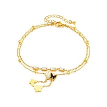 Flybuy Püskül Paslanmaz Opk Narin Kelebek Katmanlı Gz192 Çift Çiçek Çelik Bileklikler Basit Altın Ur Altın