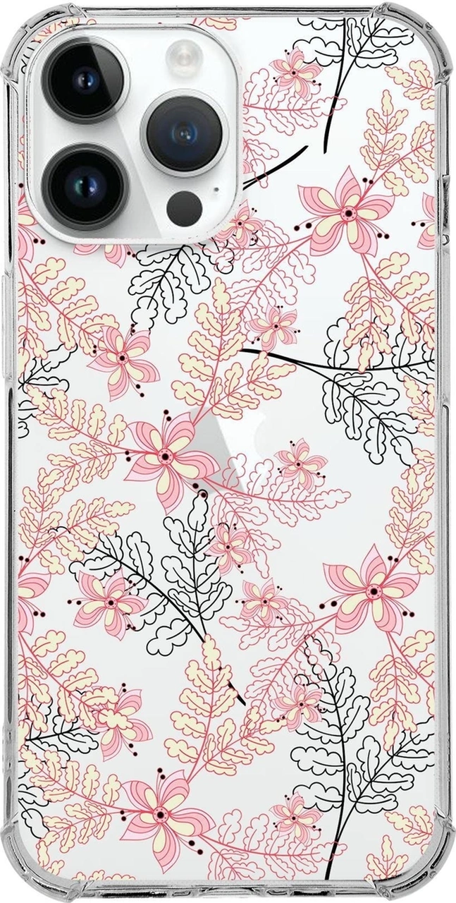 Apple Uyumlu iPhone 14 Pro Köşe Korumalı Antişok Kapak Floral Kırmızı Tasarımlı Şeffaf Kılıf