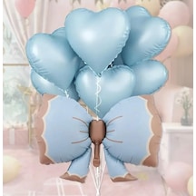 Retro Mavi Fiyonk Kalp Folyo Balon Seti Mavi