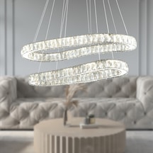 Valeria 2 Katlı Krom Ledli 3 Renkli Sarkıt Kristalli Taşlı Modern