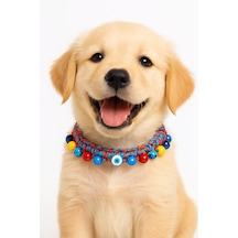 She Sells Kuçiko Çok Renkli Boncuk Ve Nazarlık Detaylı Köpek Kolyesi 30 Cm Kırmızı - Mavi
