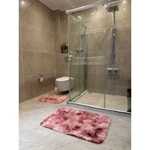 Batik Tavşan Somon Kaymaz Tabanlı 2'li Banyo Halısı Seti