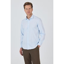 İmza Koyu Mavi Sert Yaka Cepsiz Gabardin Uzun Kol Slim Fit Esnek Gömlek 1004250234 Koyu Mavi