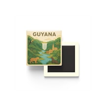 Guyana - Guyana - Paper Cut Art - Baskılı Buzdolap Magneti Kare - 9x9 Cm