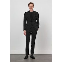 İmza Siyah Kendinden Desenli Mono Yaka 6 Drop Slim Fit Takım Elbise 1001260162
