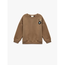 Koton Baskılı Uzun Kollu Bisiklet Yaka Şardonlu Sweatshirt Kahverengi 6wmb10202tk Kahve