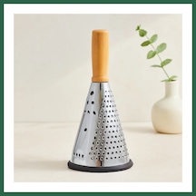 Bezos 8" Ahşap & Bambu Saplı Çelik Rende Silikon Taban, 3 Bölümlü Bzs01 Çok Renkli