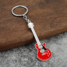 Herşey Nota Gitar Kırmızı Gitarist Hediye Anahtarlık Veya Çanta Süsü