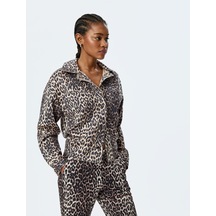 Koton Süet Görünümlü Cepli Leopar Desenli Gömlek Ceket Siyah Desenli 5sak20074ew Siyah Desenli Siyah