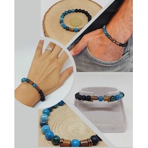 Apatit & Oniks Taşı 8mm Unisex Tasarım Bileklik Hawaii Model 142 Çok Renkli
