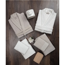 Güvenal Esinti 12 Parça Natural Desenli Pamuk Kutulu Aile Bornoz Seti Bornoz Bornoz Takımı Çeyiz Seti 1 Bej