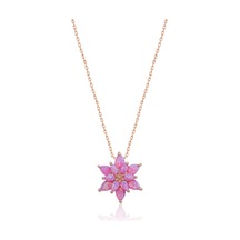 925 Ayar Pembe Opal Taşlı Gümüş Lotus Kolye