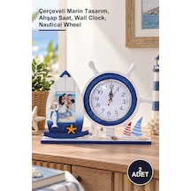 2 Adet Ahşap Dümenli Duvar Saati Çerçeveli Marin Tasarım, Ahşap Saat, Wall Clock, Nautical Wheel Diğer