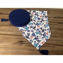 Blue Blanc Çiçek Desenli Runner & Supla Çok Renkli