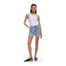 Koton Taşlı Yıpratılmış Düğmeli Cepli Mini Denim Şort Açık İndigo 5sal40071md Açık İndigo