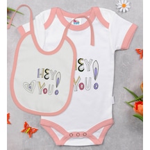 Bk Kids Hey You Tasarımlı Pembe Bebek Body Zıbın Ve Mama Önlüğü H Çok Renkli