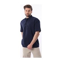 Madmext Lacivert Oversize Rahat Kesim Kısa Kollu Gömlek 6744