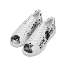Kadın Vegan Deri Beyaz Sneakers - Fluffy Tasarım Çok Renkli