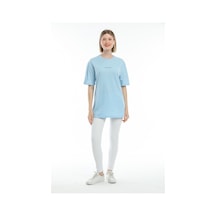 Superlife Süperlife Kadın Bisiklet Yaka Standart &regular Fit Brookyln Baskılı Tişort Spr21yk27 Mavi