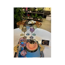 Lav Lal Renkli Yaldızlı 6'lı Kahve Yanı Bardağı Takımı, Su-içecek-soda Bardağı, Sunumluk Şık, Modern Gold-yaldız-çok Renkli
