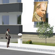 Mustafa Kemal Atatürk Yan Portre Cephe Poster Bayrak -150x225cm -1,5x2,25 Metre 1