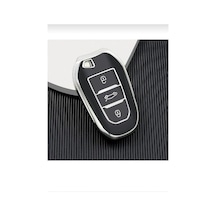 Autohan Keys Peugeot 208 308 508 2008 3008 5008 Rifter Nano Akıllı Anahtar Koruma Kılıfı, Siyah Gümüş, Premium Kalite